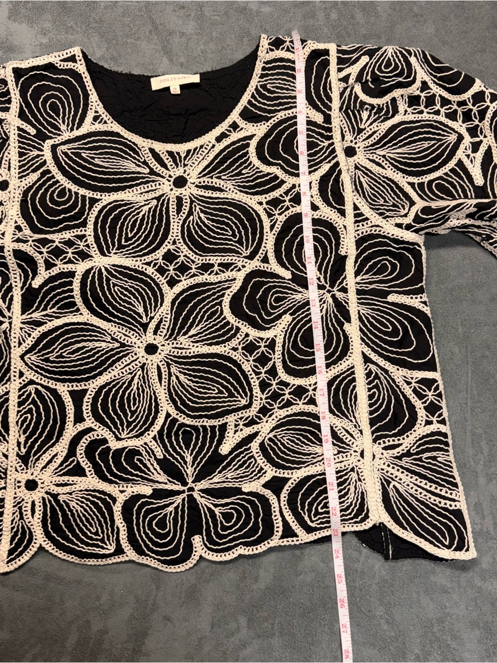 Solitaire Black Top with Cream Crochet Floral Overlay